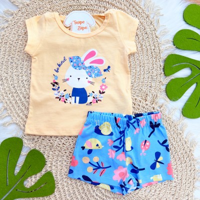 Conj. Blusa Coelhinha Be Kind e Short - Amarelo e Azul